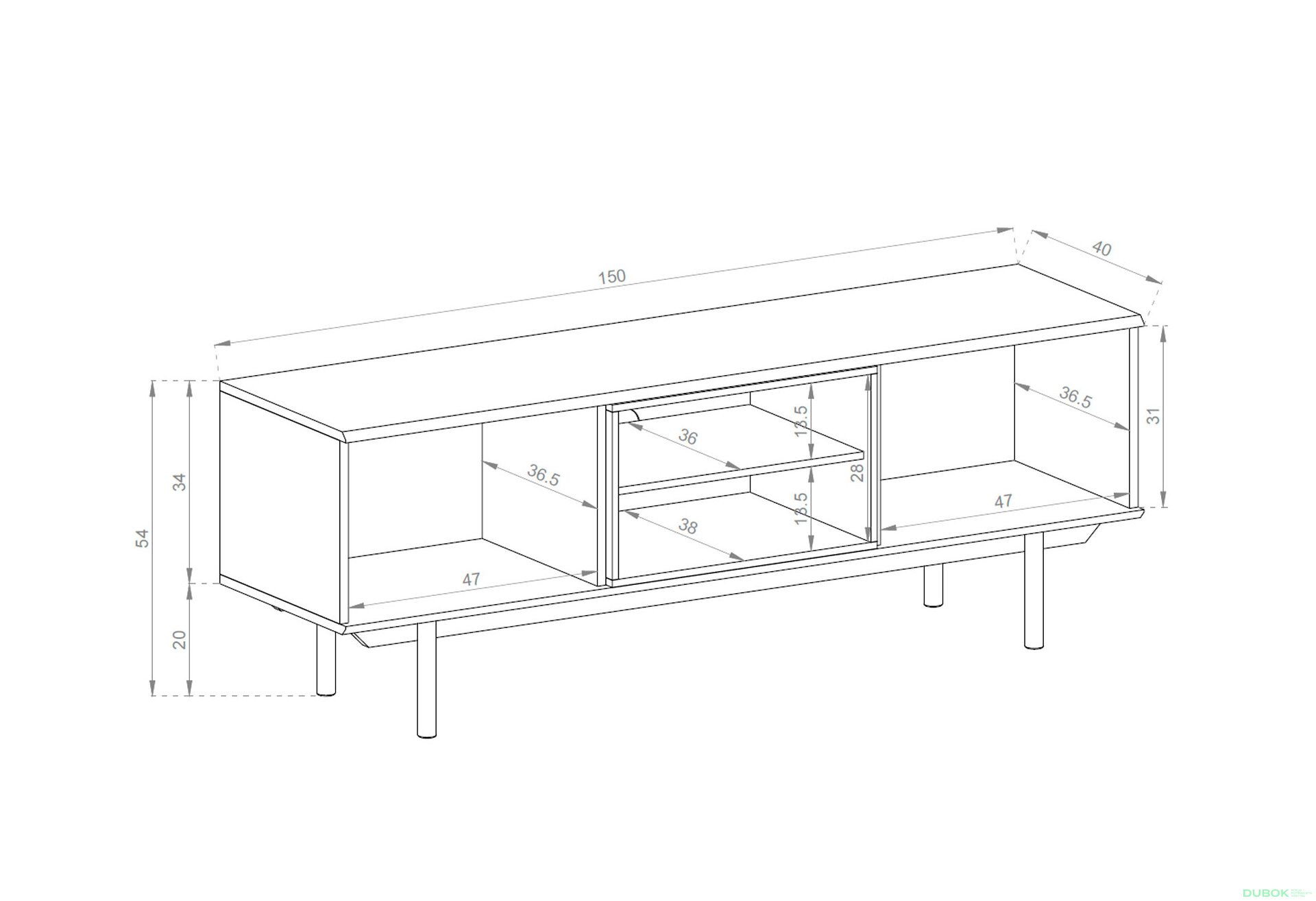 Obrázek 2 - TV stolek IRTV150 šedá / jackson hickory Inox