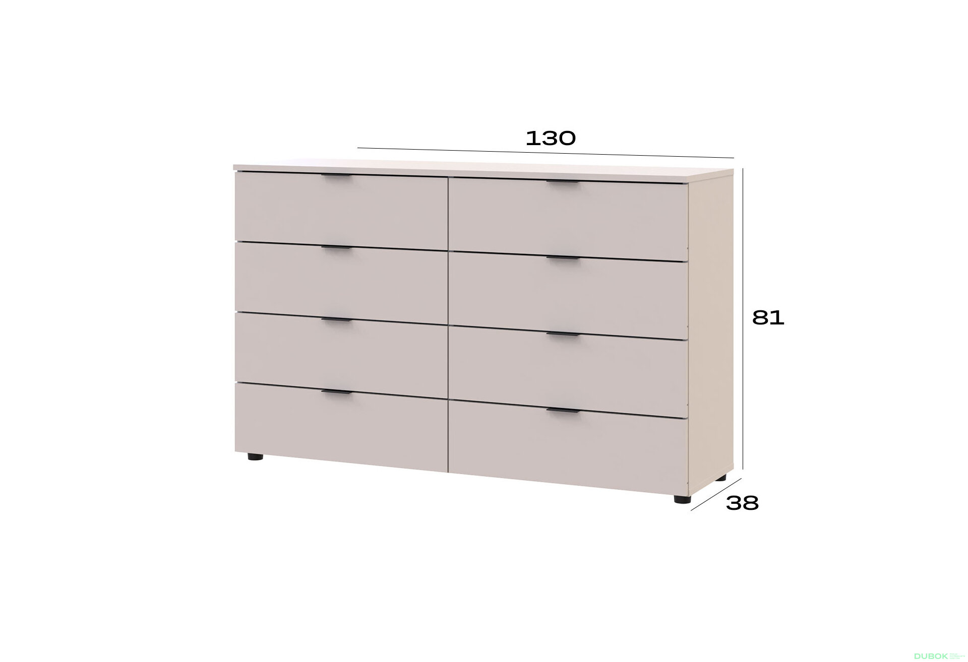 Obrázek 7 - Komoda Ron 8 s 8 zásuvkami 130x38x81 kašmír