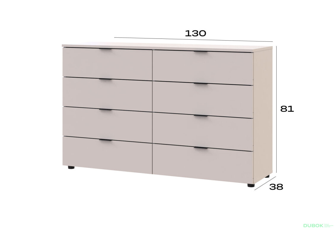 Obrázek 7 - Komoda Ron 8 s 8 zásuvkami 130x38x81 kašmír