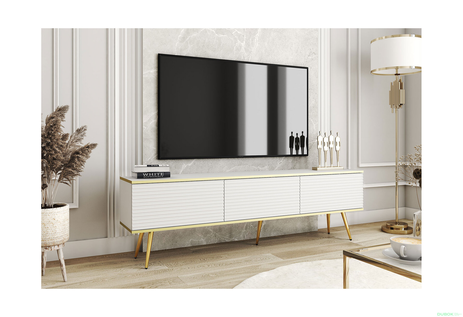 Obrázek 2 - TV stolek RTV 175 MDF bílý, zlaté nohy Oro