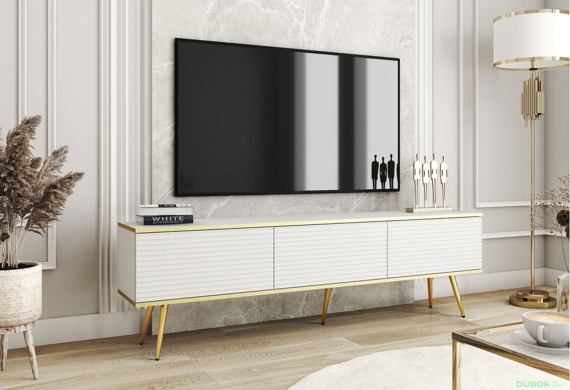 Obrázek 2 - TV stolek RTV 175 MDF bílý, zlaté nohy Oro
