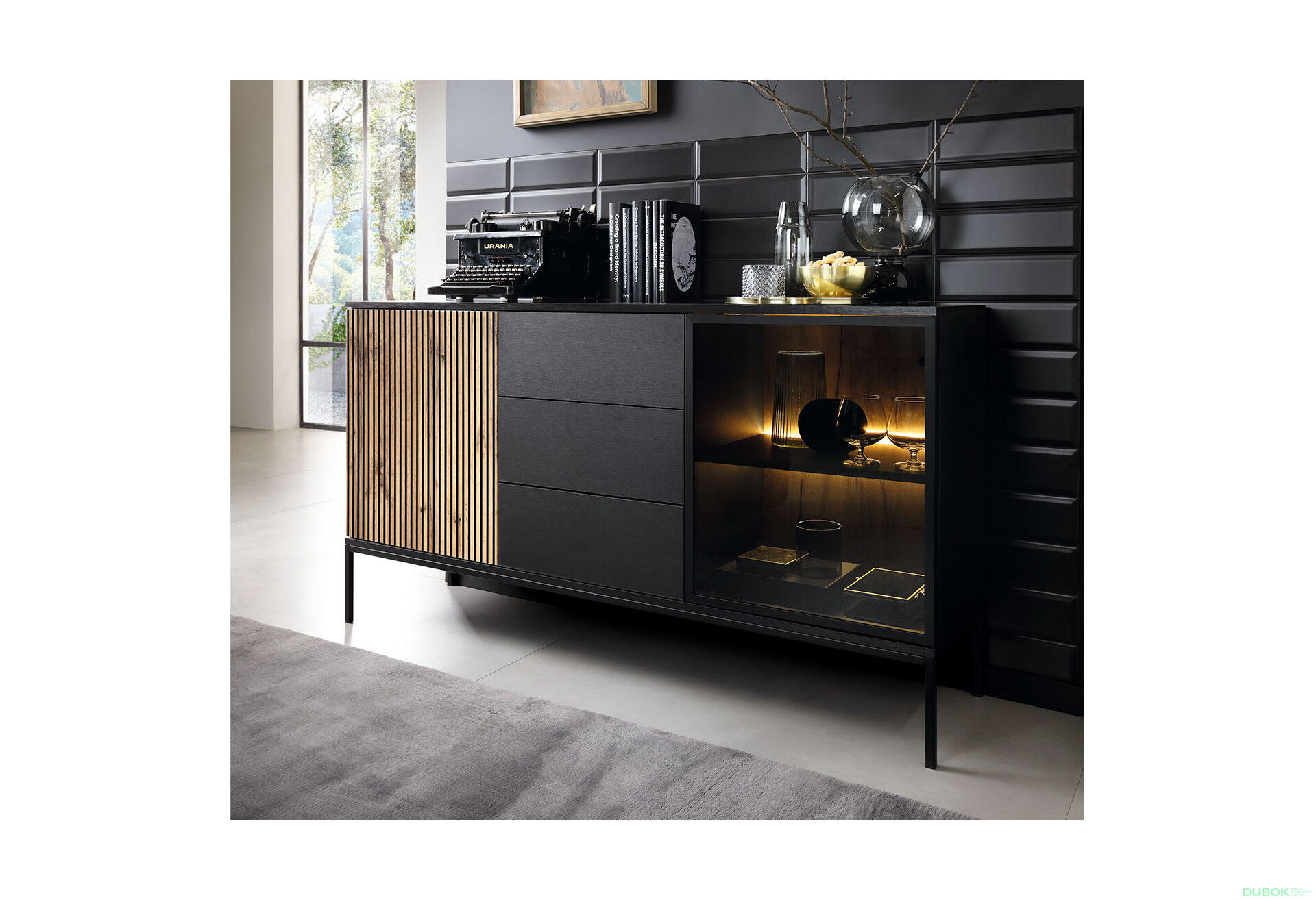 Obrázek 5 - Komoda KSZ154 1 pkt Led Sento černý / dub wotan