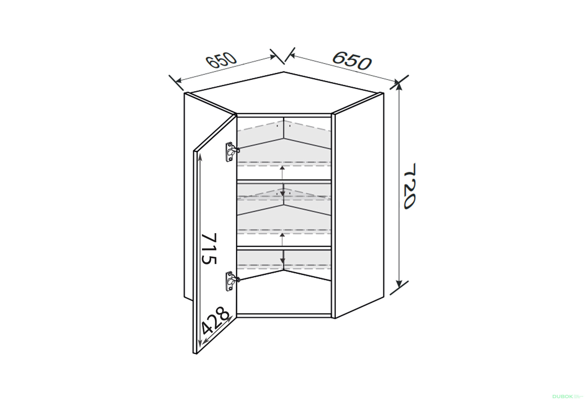 Obrázek 2 - Vrchní roh V 45°/720 (650x650) 1dveře Glory
