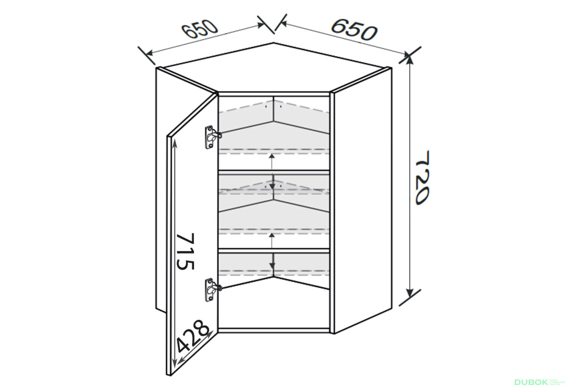 Obrázek 2 - Vrchní roh V 45°/720 (650x650) 1dveře Glory
