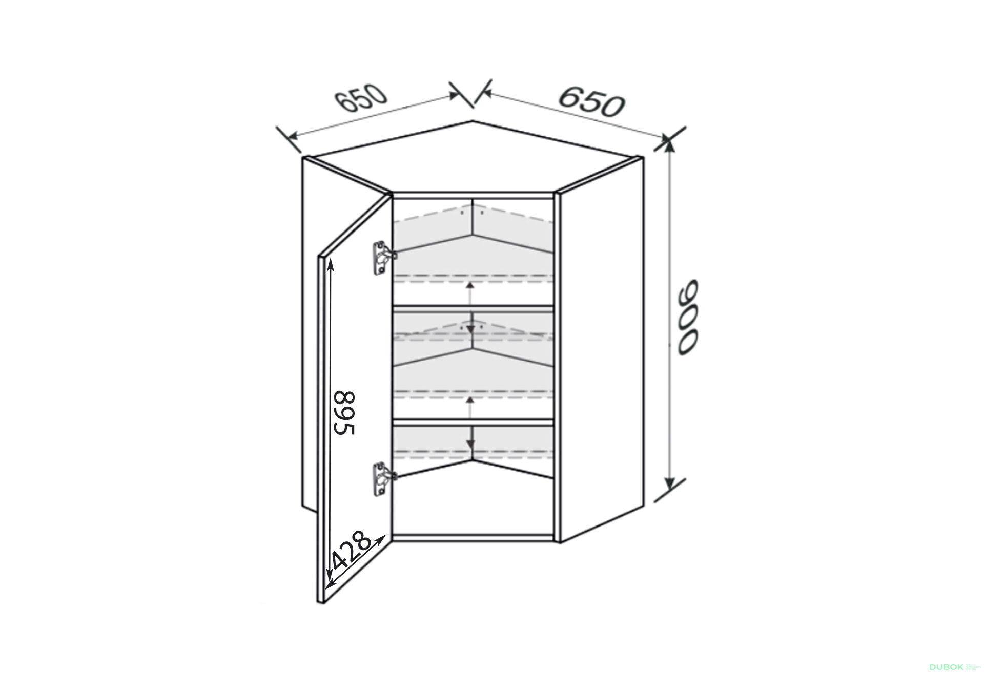 Obrázek 2 - Vrchní roh V 45°/900 (650x650) 1dveře Glory