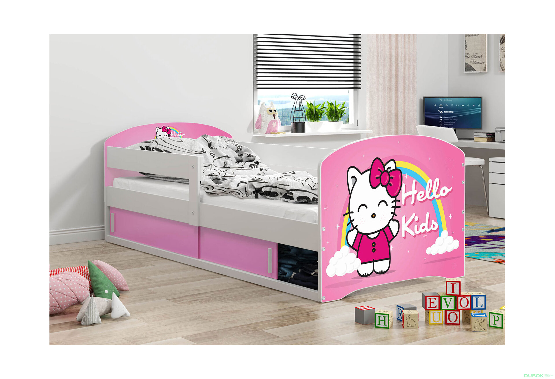 Obrázek 2 - Postel Luki 1 bílé Hello Kids 80x160 cm s roštem, matrací