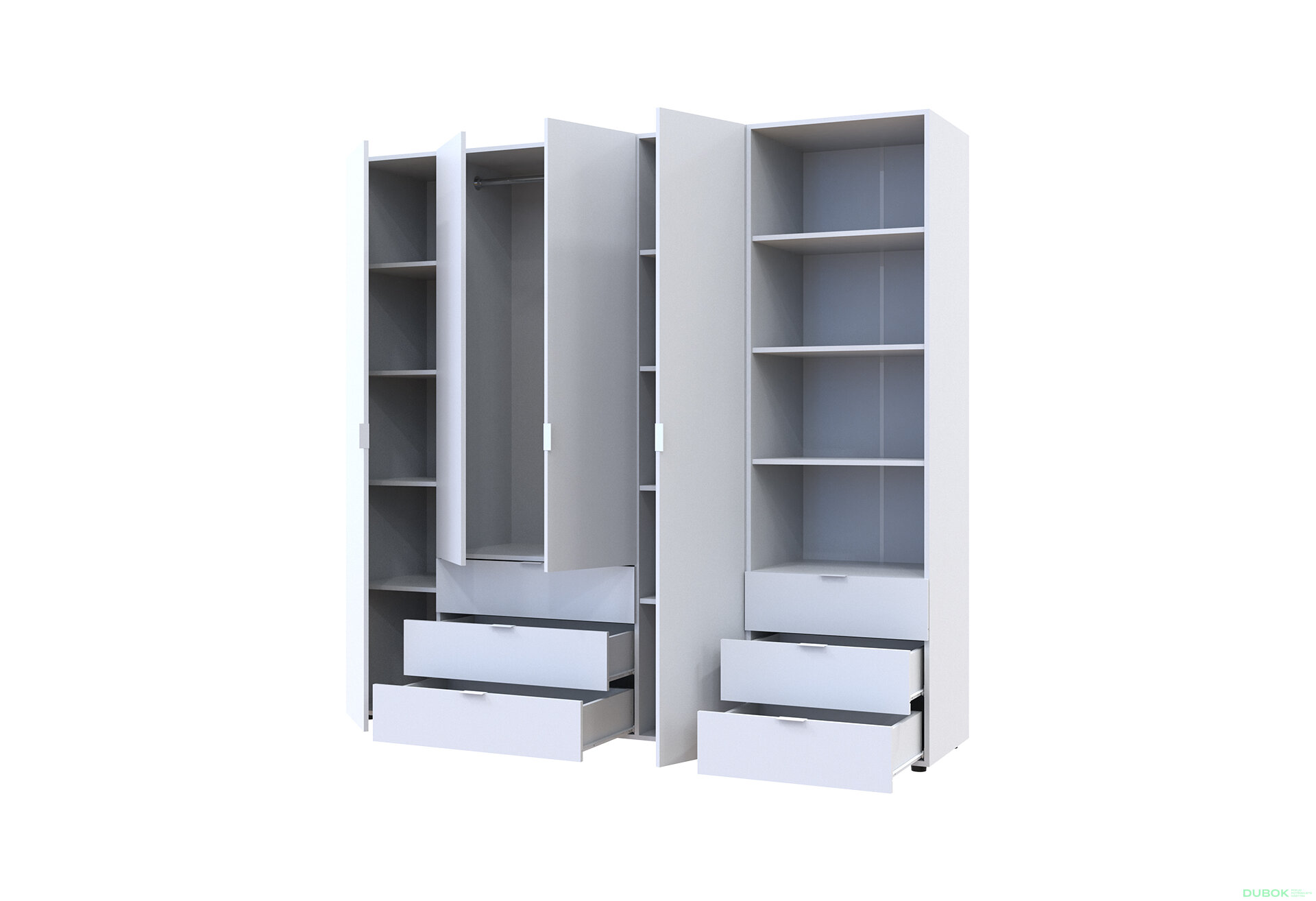 Obrázek 2 - Skříň 4D s regálem se zásuvkami Gelar 215 cm bílý