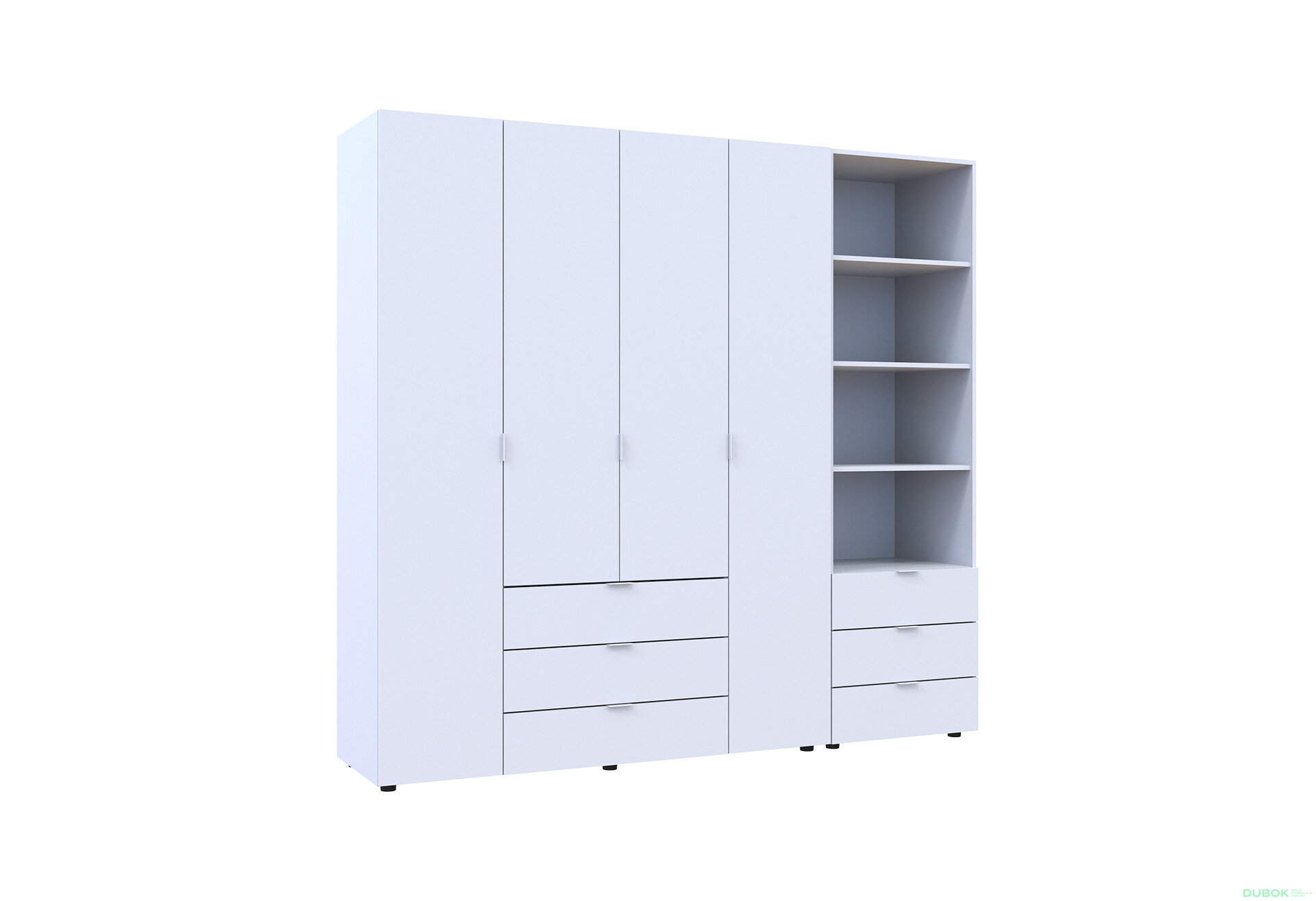 Obrázek 4 - Skříň 4D s regálem se zásuvkami Gelar 215 cm bílý