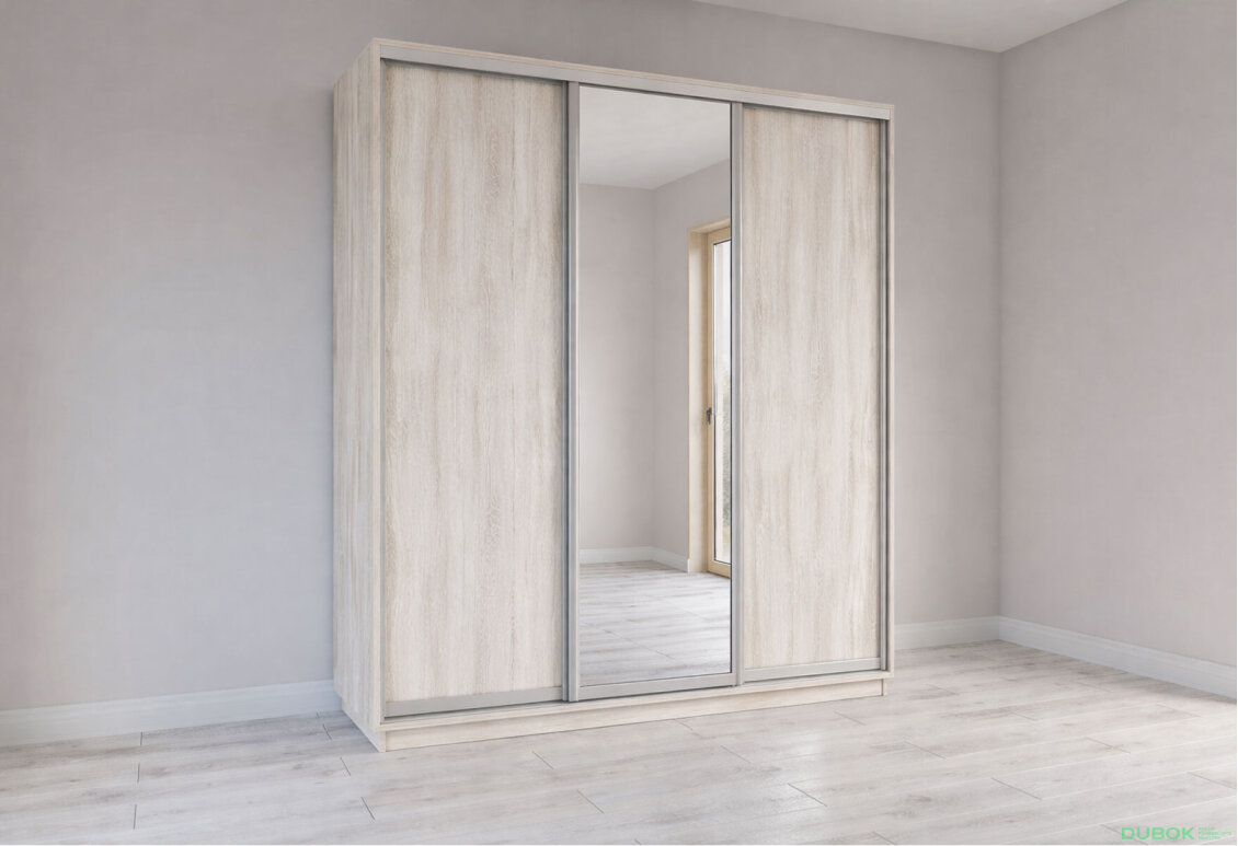Obrázek 3 - Skříň s posuvnými dveřmi 2000x2200x600 2LTD 1 Zrcadlo Artwood světlý, profil stříbrný
