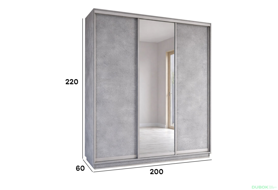 Obrázek 4 - Skříň s posuvnými dveřmi 2000x2200x600 2LTD 1 Zrcadlo Industrial, profil stříbrný
