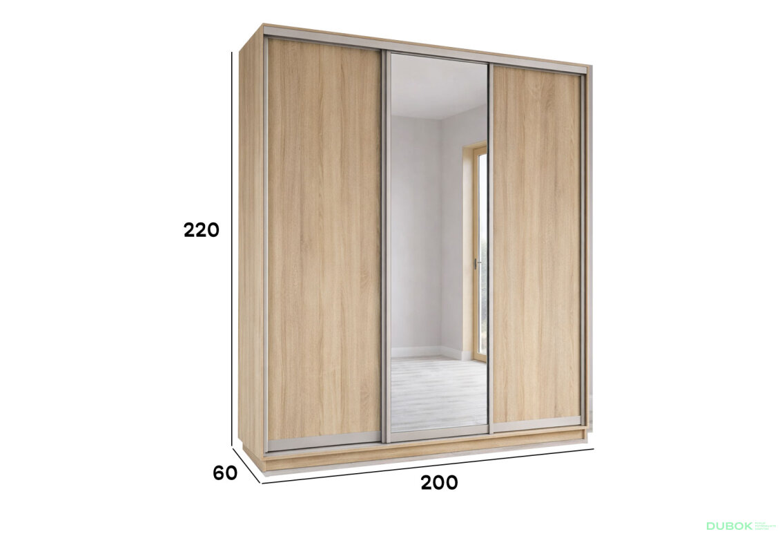 Obrázek 4 - Skříň s posuvnými dveřmi 2000x2200x600 2LTD 1 Zrcadlo Dub Sonoma, profil stříbrný