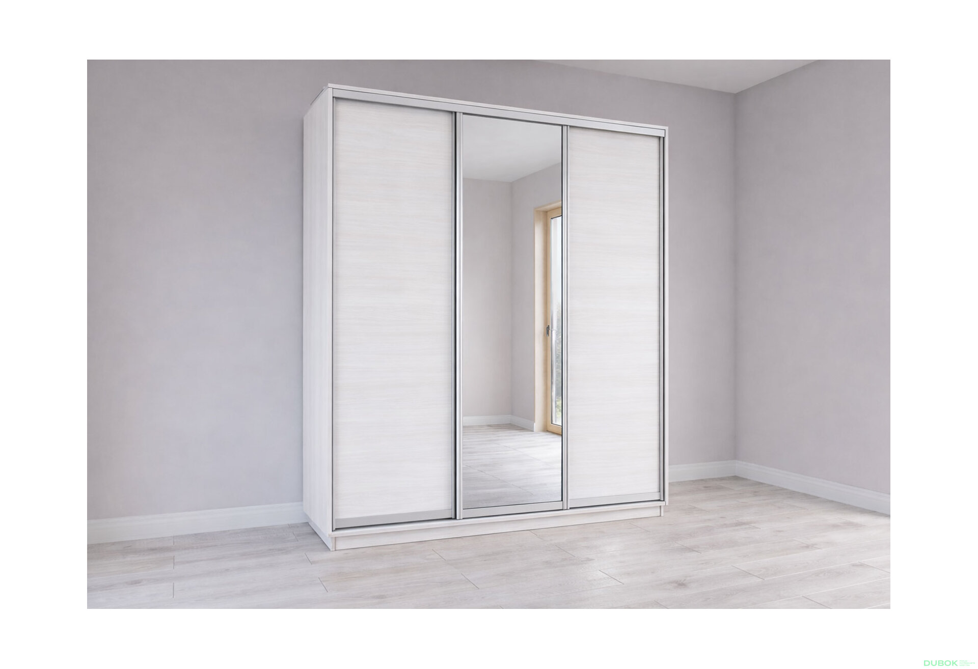 Obrázek 3 - Skříň s posuvnými dveřmi 2000x2200x600 2LTD 1 Zrcadlo Nymphea Alba, profil stříbrný