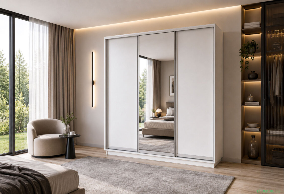Obrázek 2 - Skříň s posuvnými dveřmi 2000x2200x600 2LTD 1 Zrcadlo Nymphea Alba, profil stříbrný