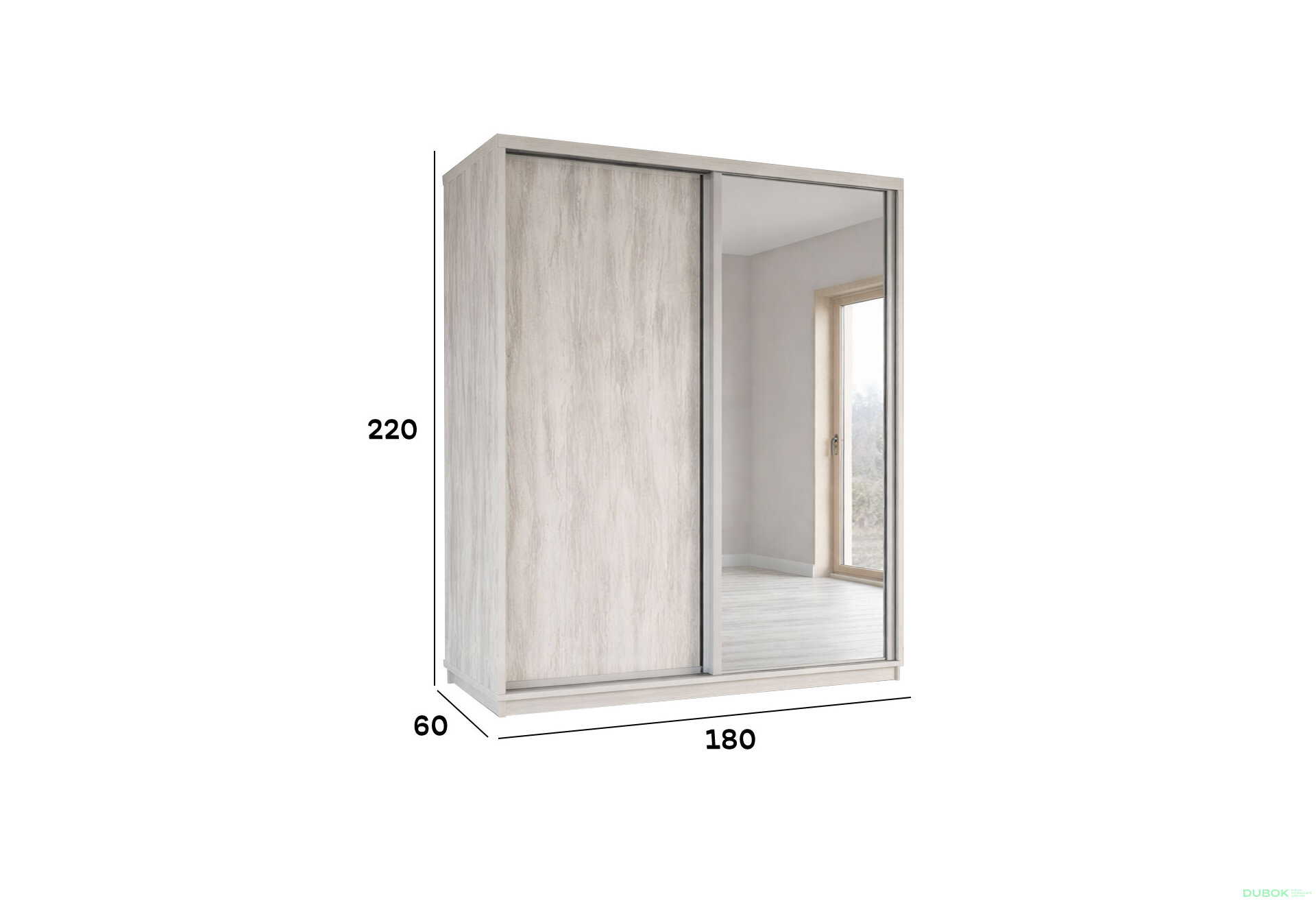 Obrázek 4 - Skříň s posuvnými dveřmi 1800x2200x600 1LTD 1 Zrcadlo Artwood světlý, profil stříbrný
