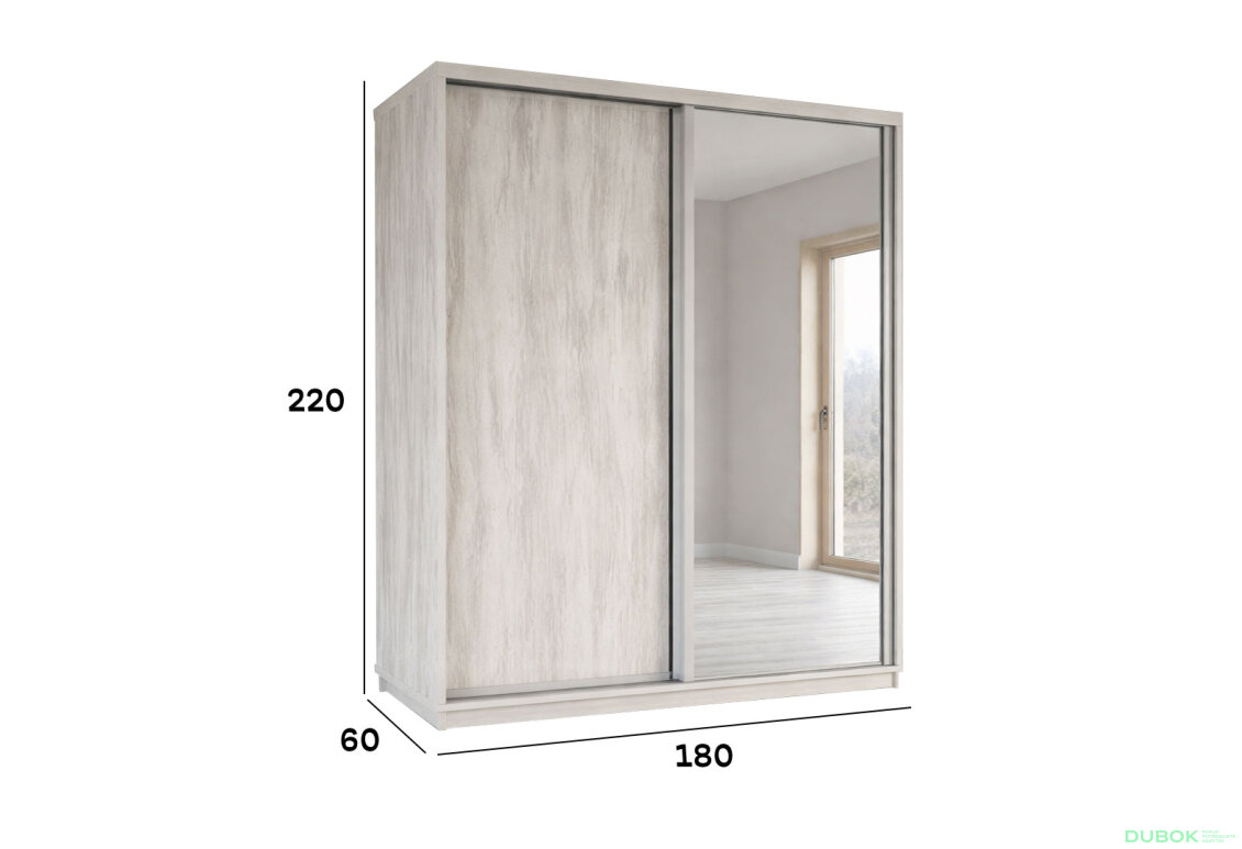 Obrázek 4 - Skříň s posuvnými dveřmi 1800x2200x600 1LTD 1 Zrcadlo Artwood světlý, profil stříbrný