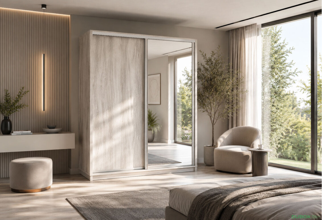 Obrázek 2 - Skříň s posuvnými dveřmi 1800x2200x600 1LTD 1 Zrcadlo Artwood světlý, profil stříbrný