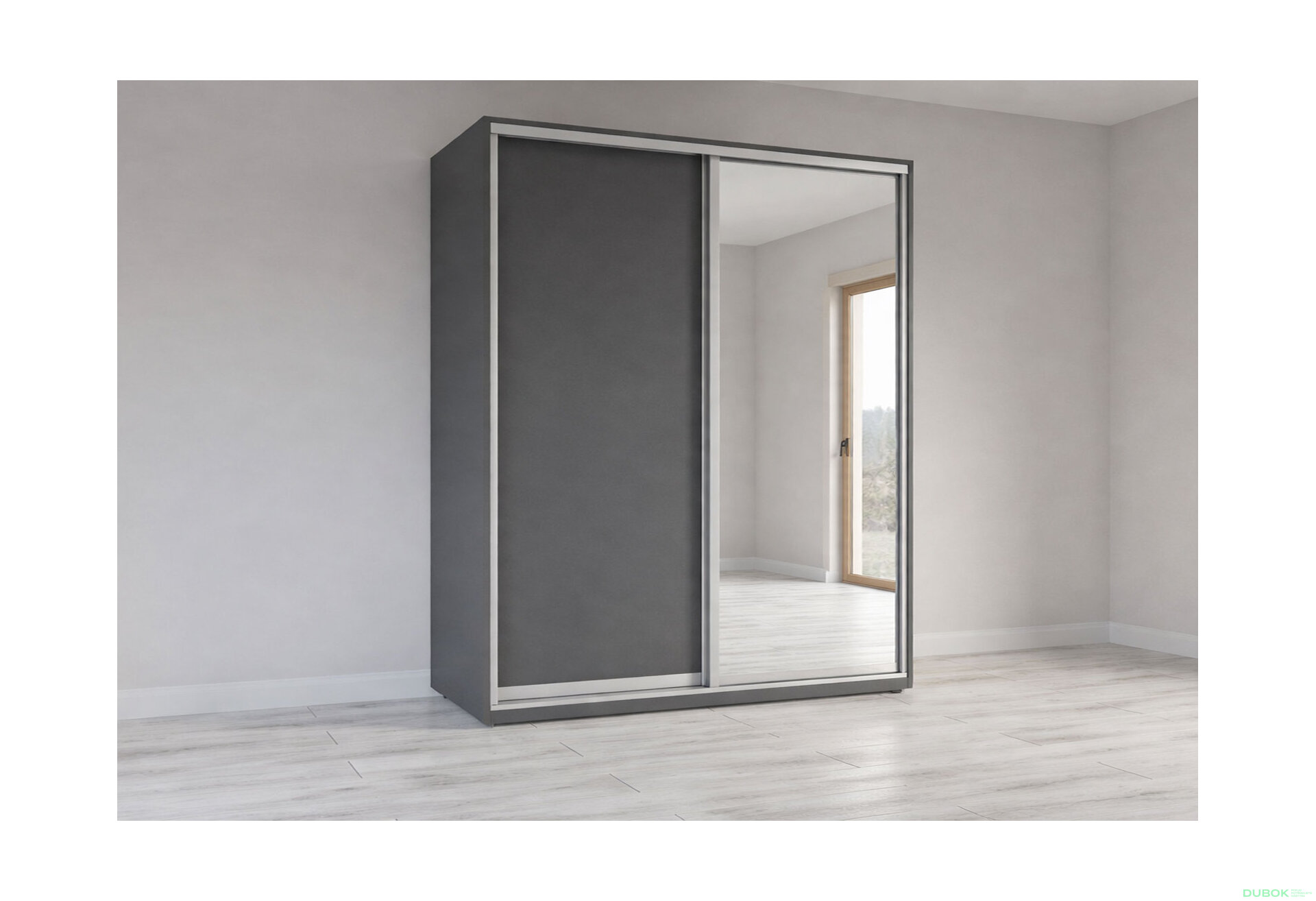 Obrázek 3 - Skříň s posuvnými dveřmi 1800x2200x600 1LTD 1 Zrcadlo grafit šedý, profil stříbrný