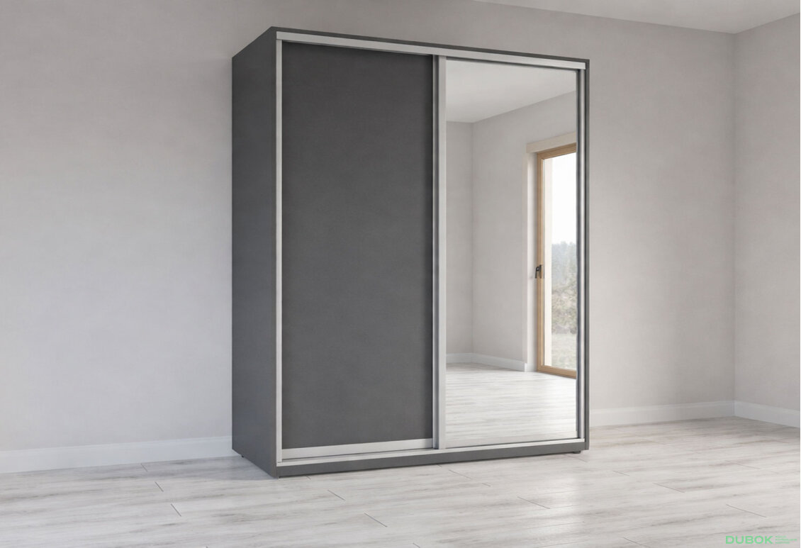 Obrázek 3 - Skříň s posuvnými dveřmi 1800x2200x600 1LTD 1 Zrcadlo grafit šedý, profil stříbrný