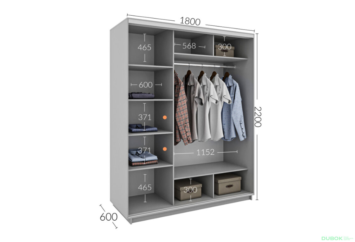 Obrázek 5 - Skříň s posuvnými dveřmi 1800x2200x600 1LTD 1 Zrcadlo grafit šedý, profil stříbrný