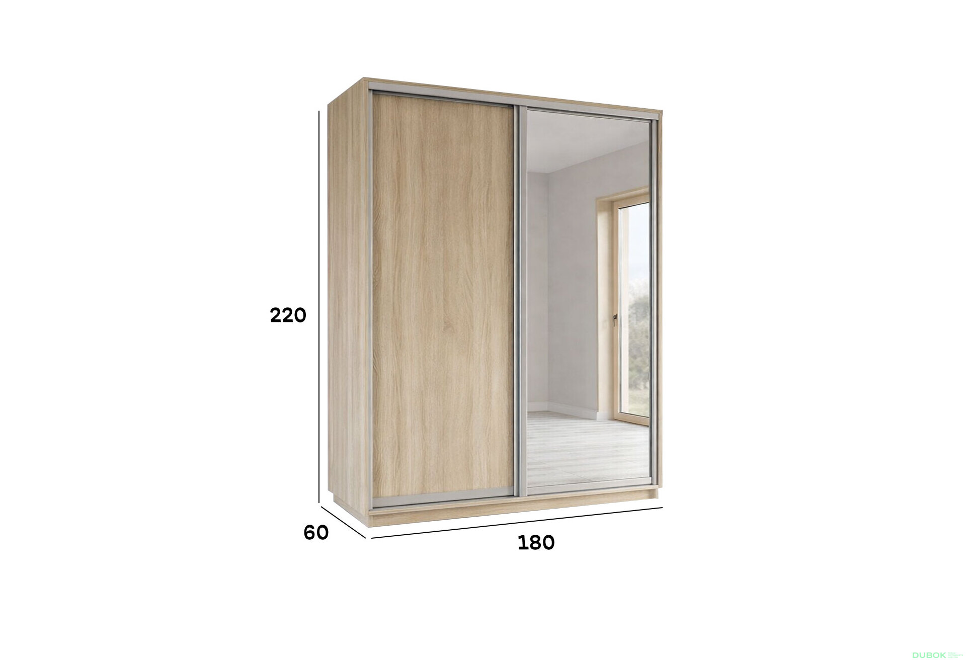 Obrázek 4 - Skříně s posuvnými dveřmi 1800x2200x600 1LTD 1 Zrcadlo Dub Sonoma, profil stříbrný