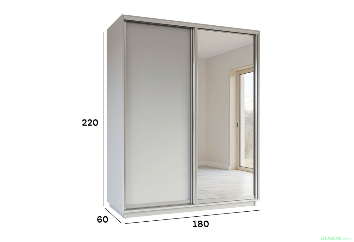 Obrázek 5 - Skříň s posuvnými dveřmi 1800x2200x600 1LTD 1 Zrcadlo Nymphea Alba, profil stříbrný
