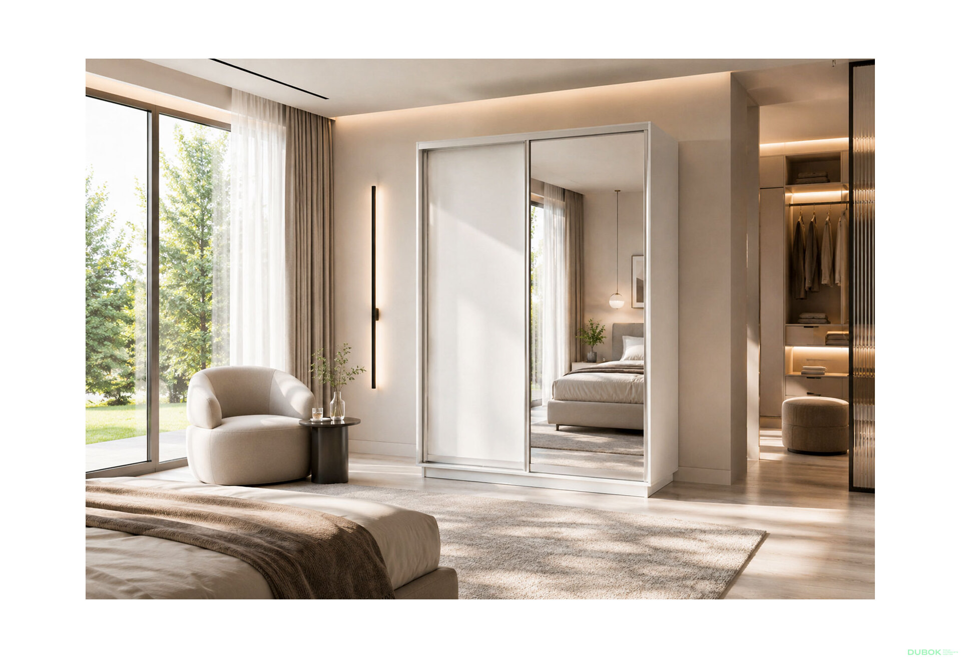Obrázek 2 - Skříň s posuvnými dveřmi 1800x2200x600 1LTD 1 Zrcadlo Nymphea Alba, profil stříbrný