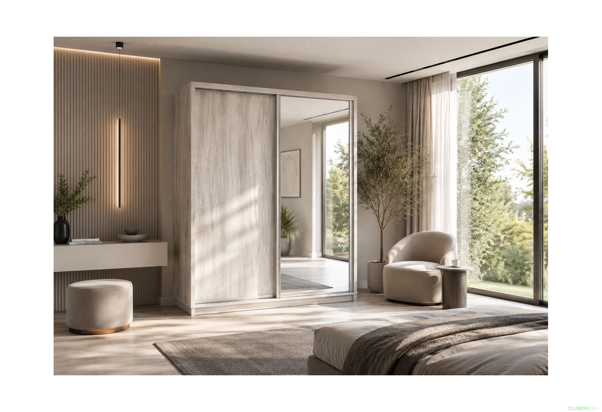 Obrázek 2 - Skříň s posuvnými dveřmi 1800x2400x600 1LTD 1 Zrcadlo Artwood světlý, profil stříbrný