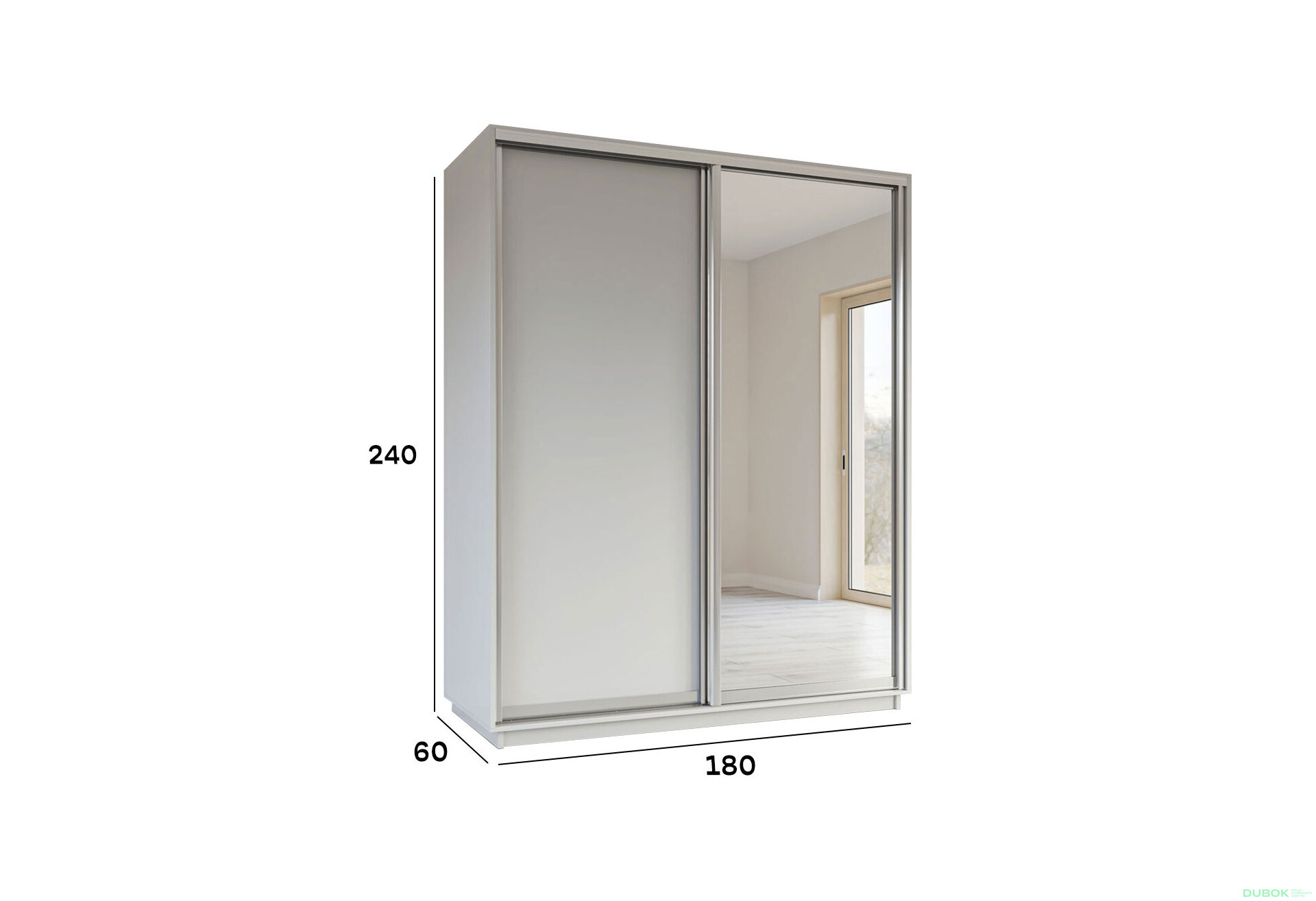 Obrázek 4 - Skříň s posuvnými dveřmi 1800x2400x600 1LTD 1 Zrcadlo Nymphea Alba, profil stříbrný