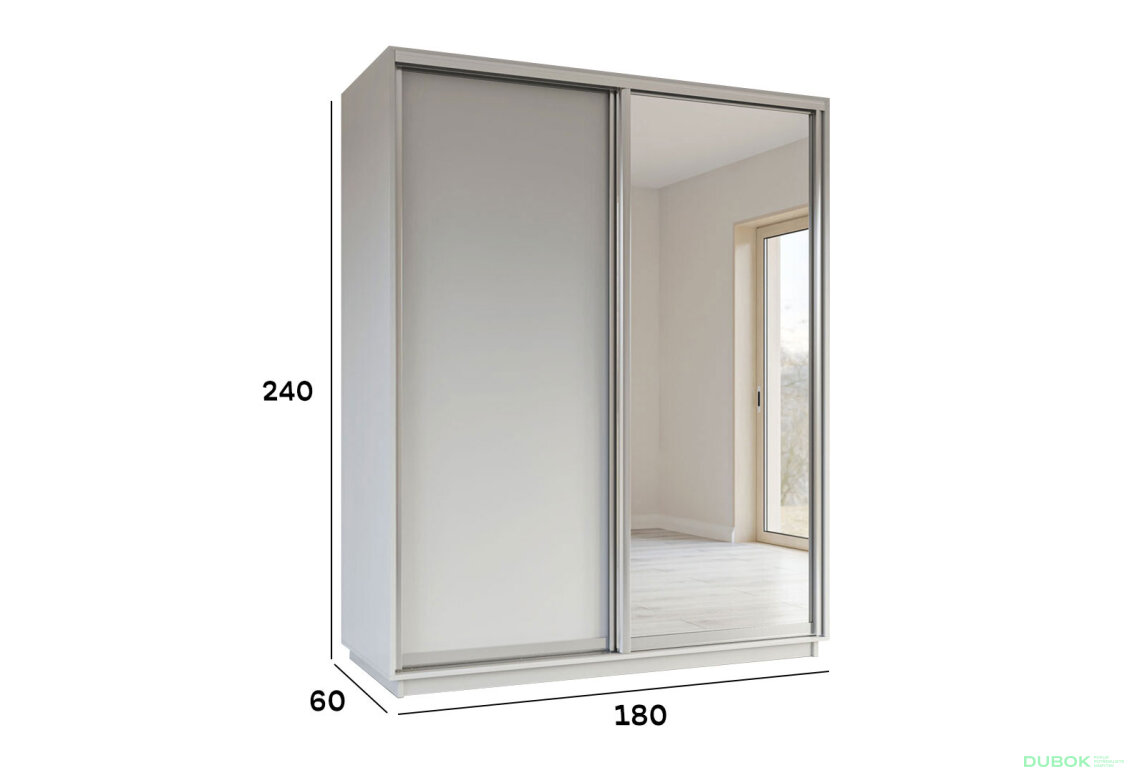 Obrázek 4 - Skříň s posuvnými dveřmi 1800x2400x600 1LTD 1 Zrcadlo Nymphea Alba, profil stříbrný