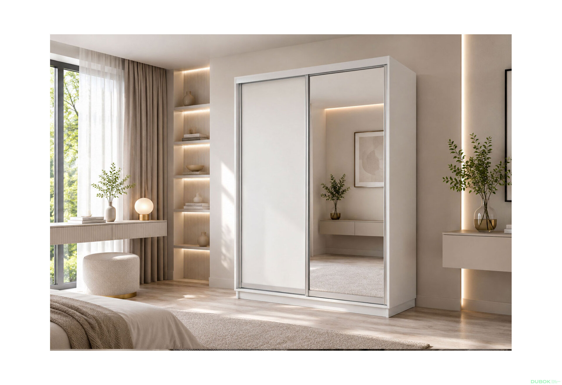 Obrázek 2 - Skříň s posuvnými dveřmi 1800x2400x600 1LTD 1 Zrcadlo Nymphea Alba, profil stříbrný