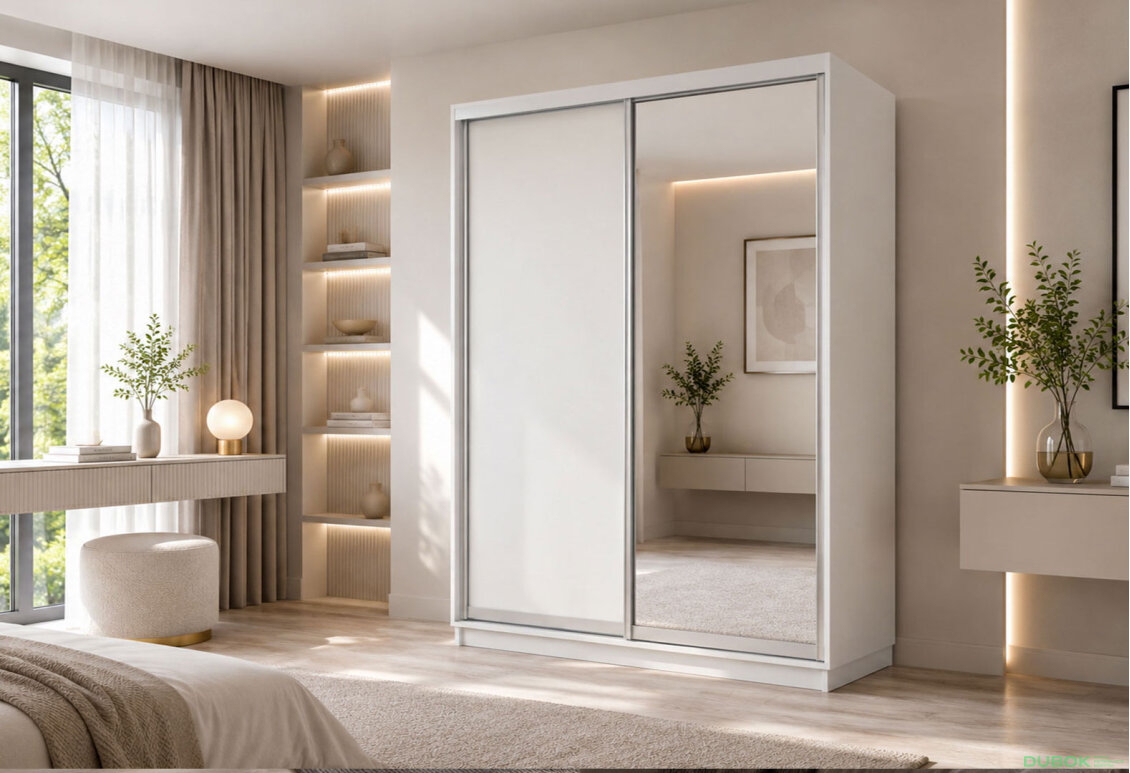 Obrázek 2 - Skříň s posuvnými dveřmi 1800x2400x600 1LTD 1 Zrcadlo Nymphea Alba, profil stříbrný