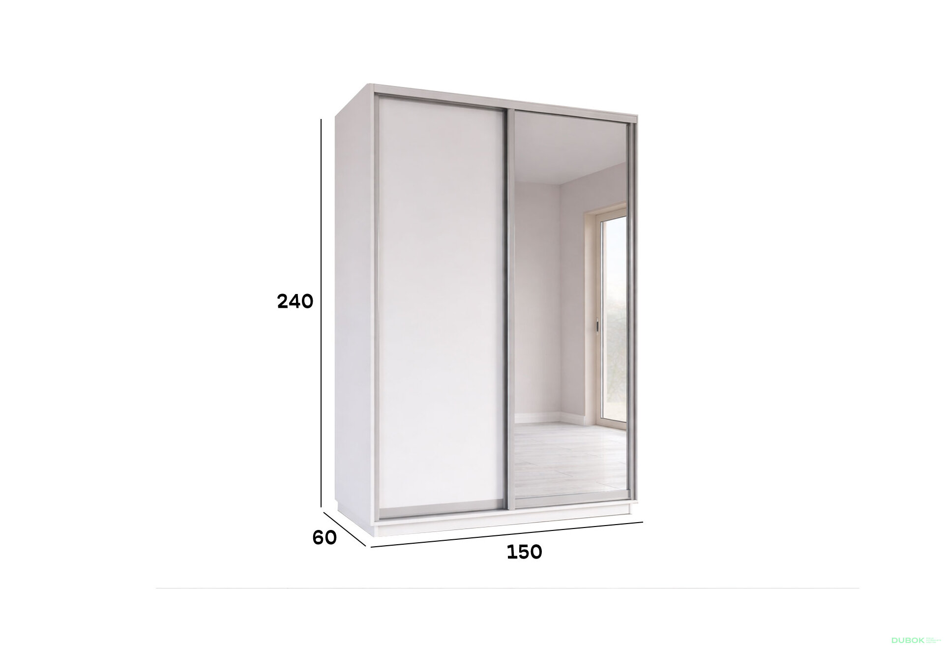 Obrázek 4 - Skříně s posuvnými dveřmi 1500x2400x600 1LTD 1 Zrcadlo Nymphea Alba, profil stříbrný