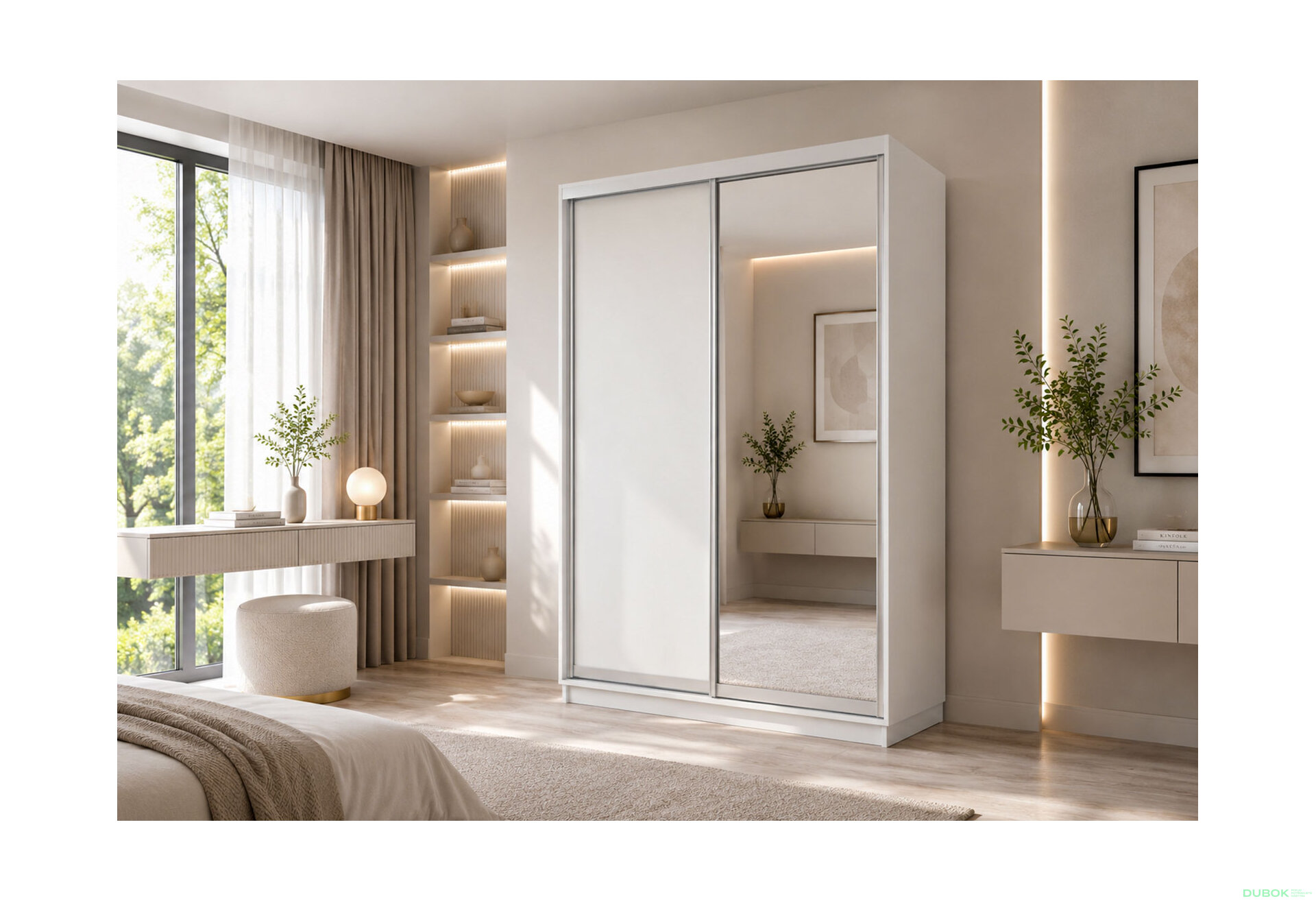 Obrázek 2 - Skříně s posuvnými dveřmi 1500x2400x600 1LTD 1 Zrcadlo Nymphea Alba, profil stříbrný