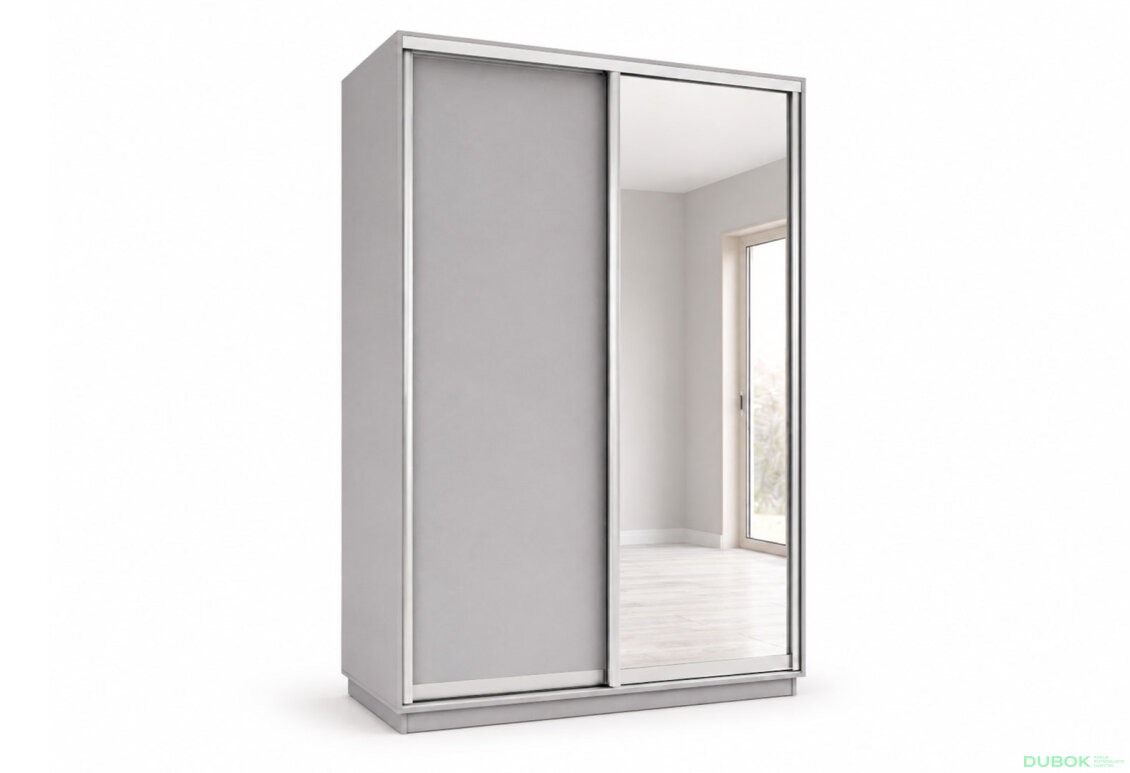 Skříň s posuvnými dveřmi 1500x2400x600 1LTD 1 Zrcadlo myší šedá, profil stříbrný