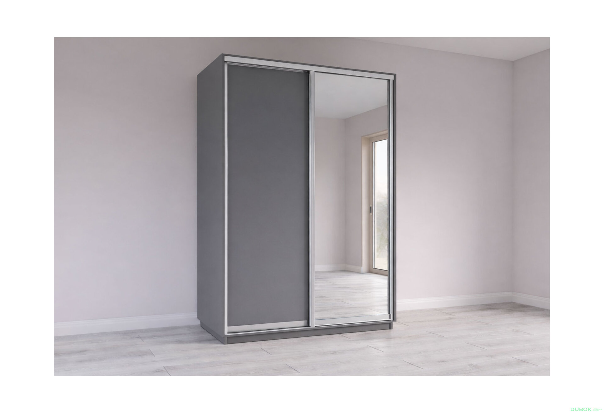 Obrázek 3 - Skříň s posuvnými dveřmi 1500x2400x600 1LTD 1 Zrcadlo grafit šedý, profil stříbrný