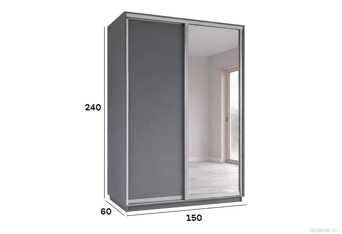 Obrázek 4 - Skříň s posuvnými dveřmi 1500x2400x600 1LTD 1 Zrcadlo grafit šedý, profil stříbrný