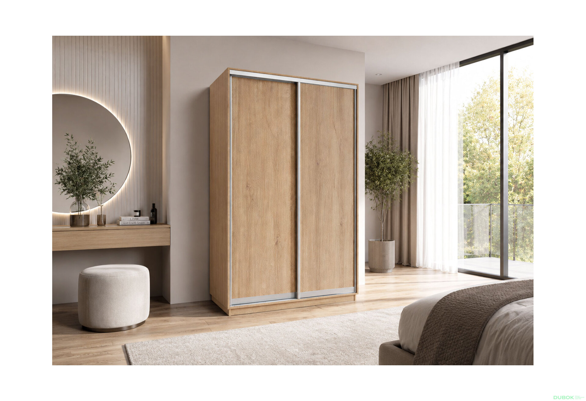 Obrázek 2 - Skříň s posuvnými dveřmi 1500x2200x600 2LTD Dub Sonoma, profil stříbrný
