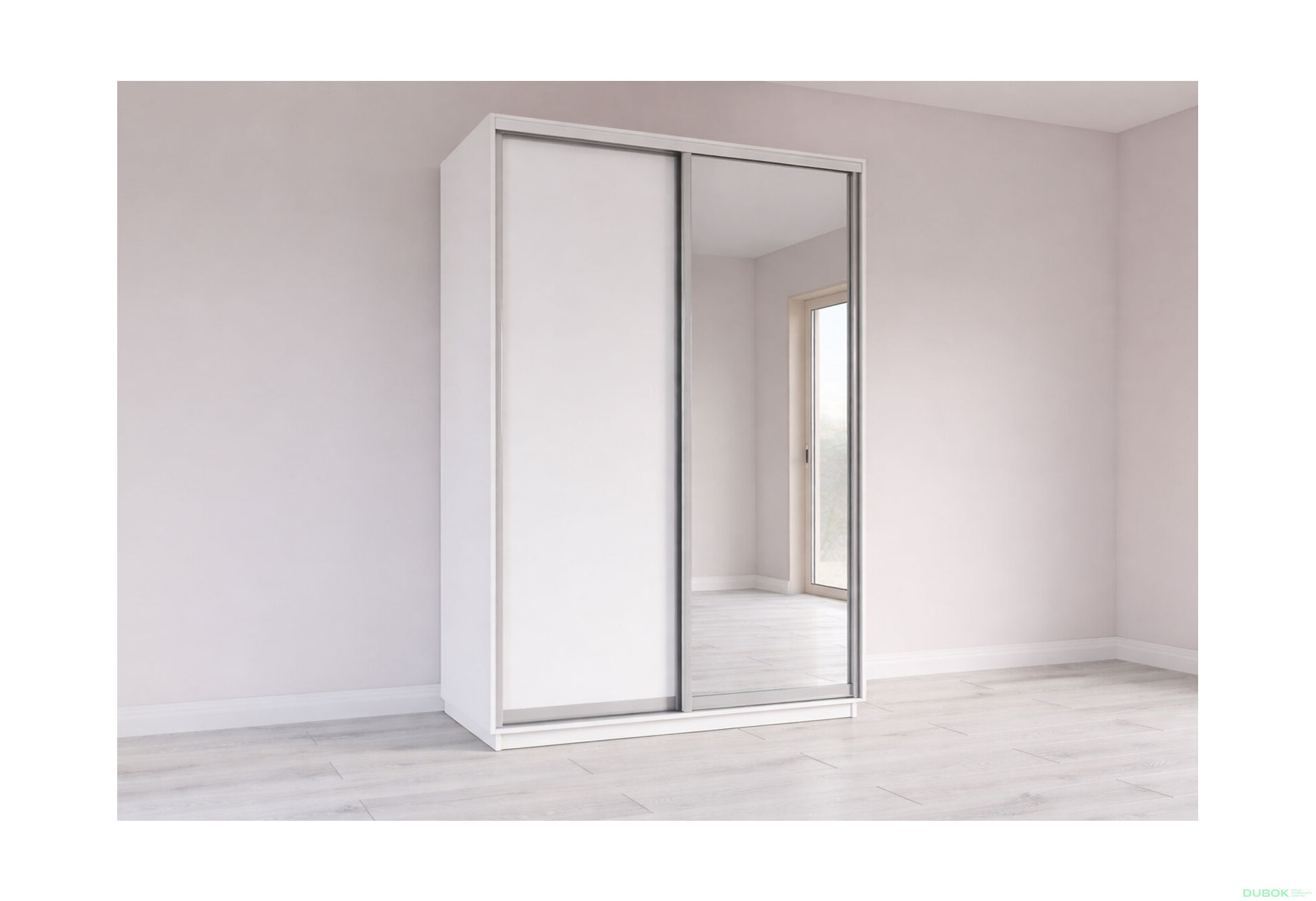 Obrázek 3 - Skříň s posuvnými dveřmi 1500x2200x600 1LTD 1 Zrcadlo Nymphea Alba, profil stříbrný