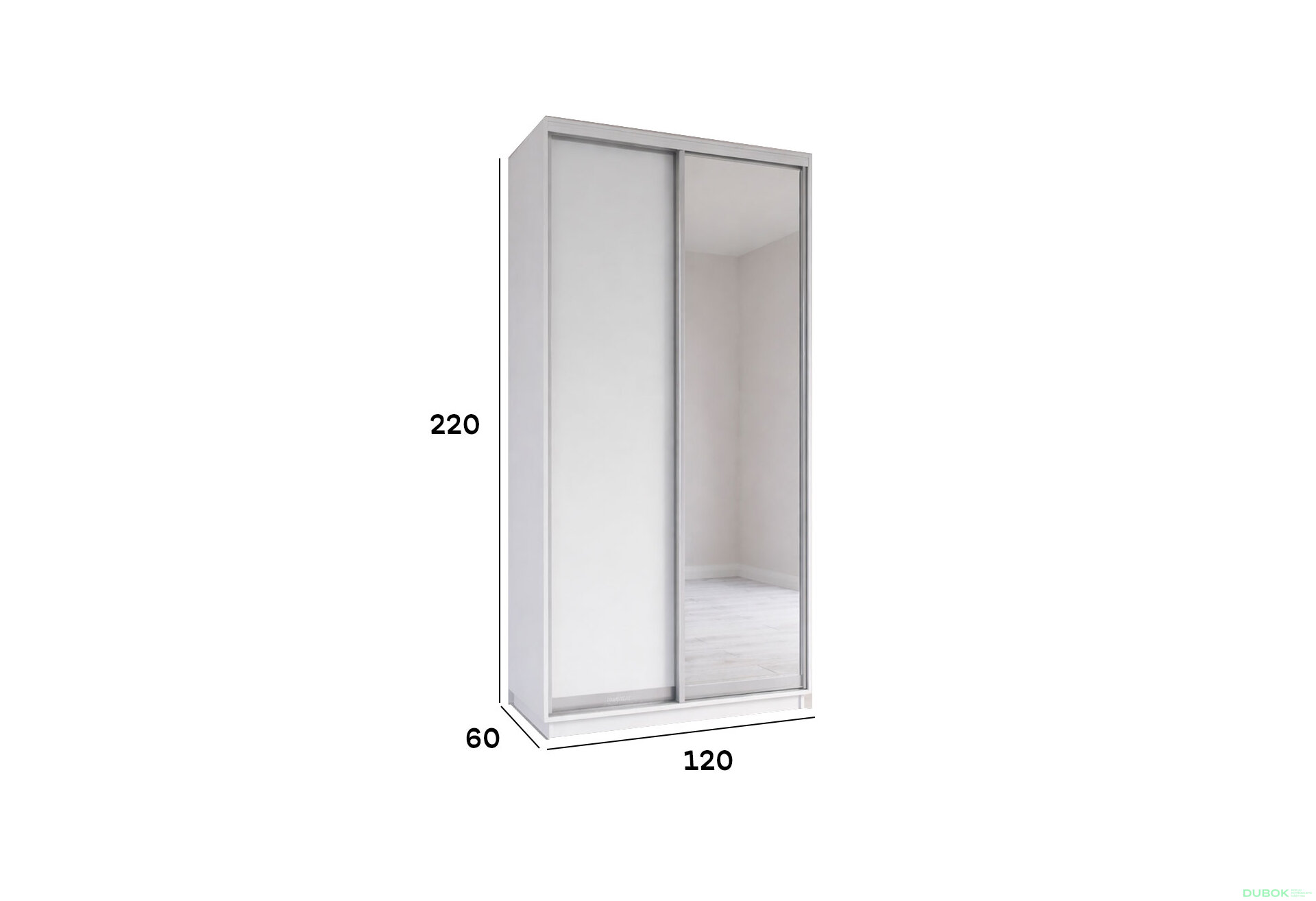 Obrázek 5 - Skříň s posuvnými dveřmi 1200x2200x600 1LTD 1 Zrcadlo nymphaea alba, profil stříbrný