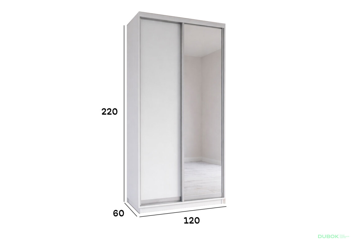 Obrázek 5 - Skříň s posuvnými dveřmi 1200x2200x600 1LTD 1 Zrcadlo nymphaea alba, profil stříbrný