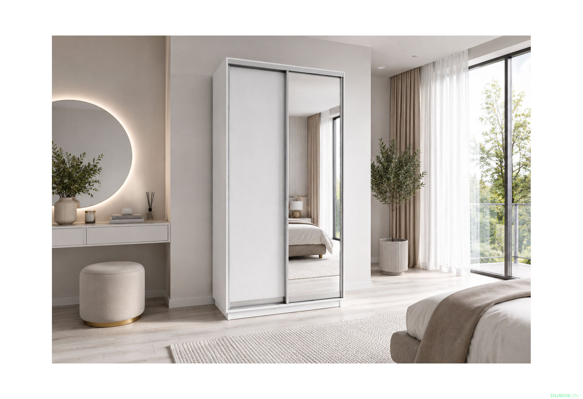 Obrázek 2 - Skříň s posuvnými dveřmi 1200x2200x600 1LTD 1 Zrcadlo nymphaea alba, profil stříbrný