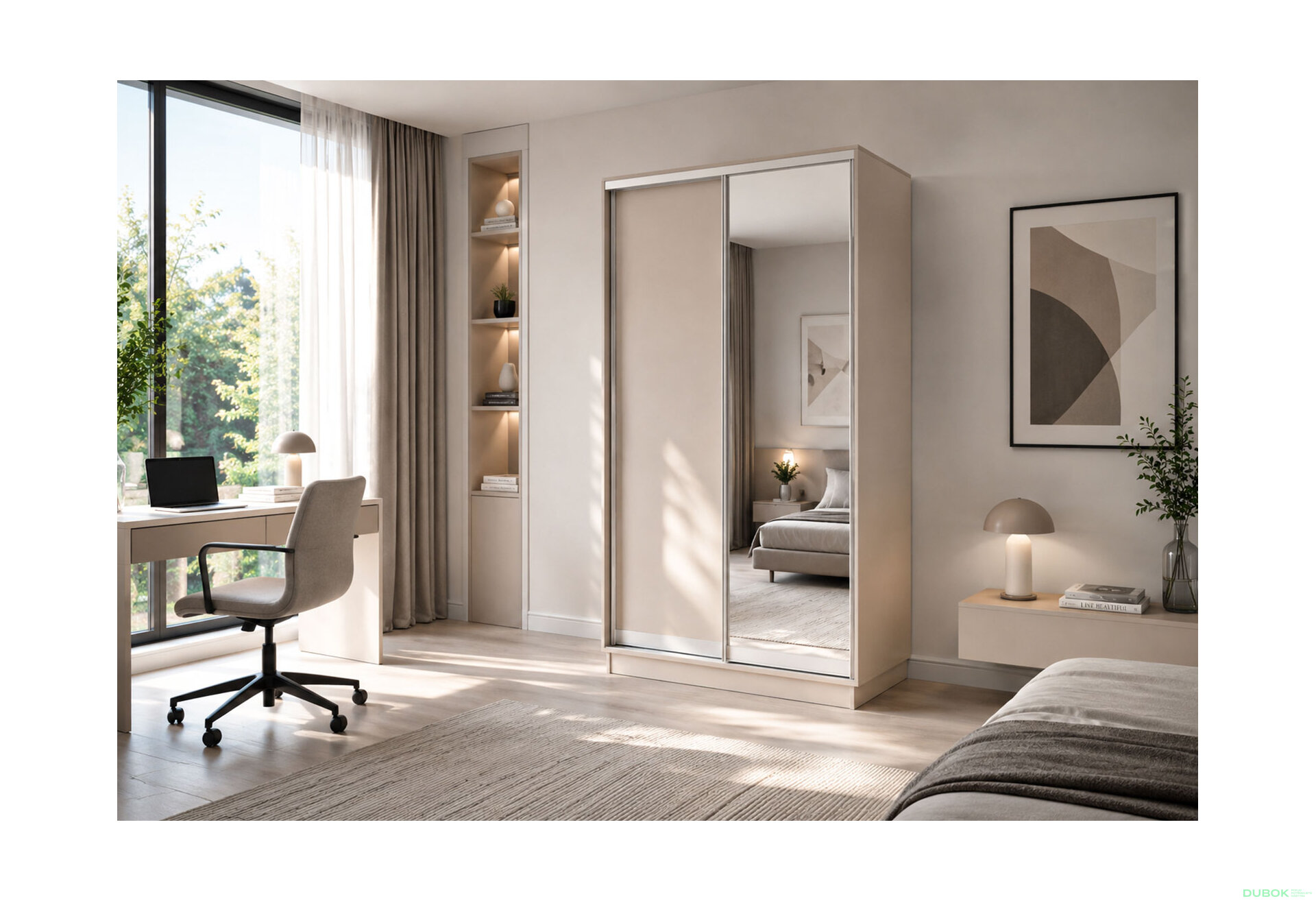 Obrázek 2 - Skříň s posuvnými dveřmi 1200x2200x600 1LTD 1 Zrcadlo Kašmír, profil stříbrný