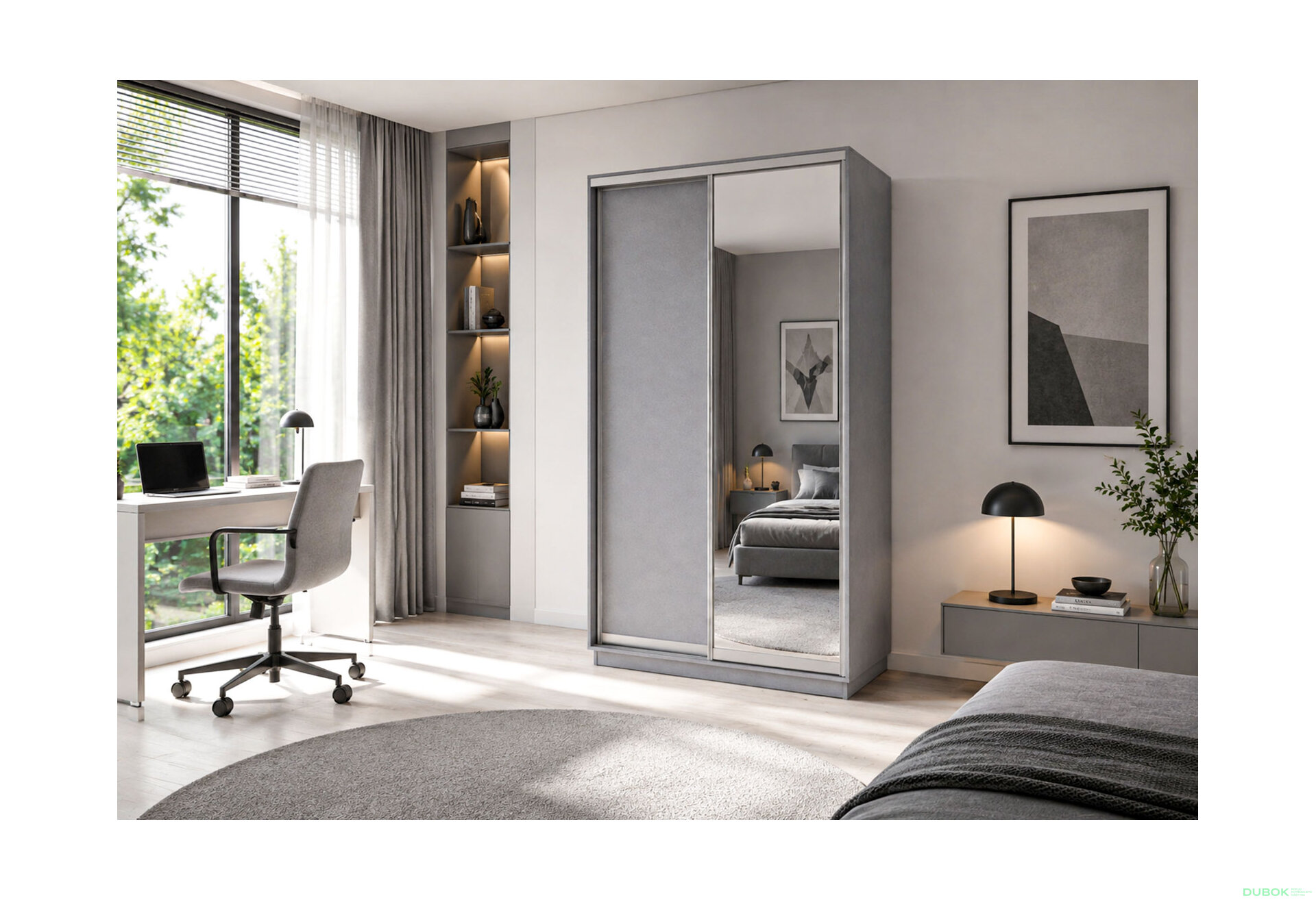 Obrázek 2 - Skříň s posuvnými dveřmi 1200x2200x600 1LTD 1 Zrcadlo šedá myška, profil stříbrný