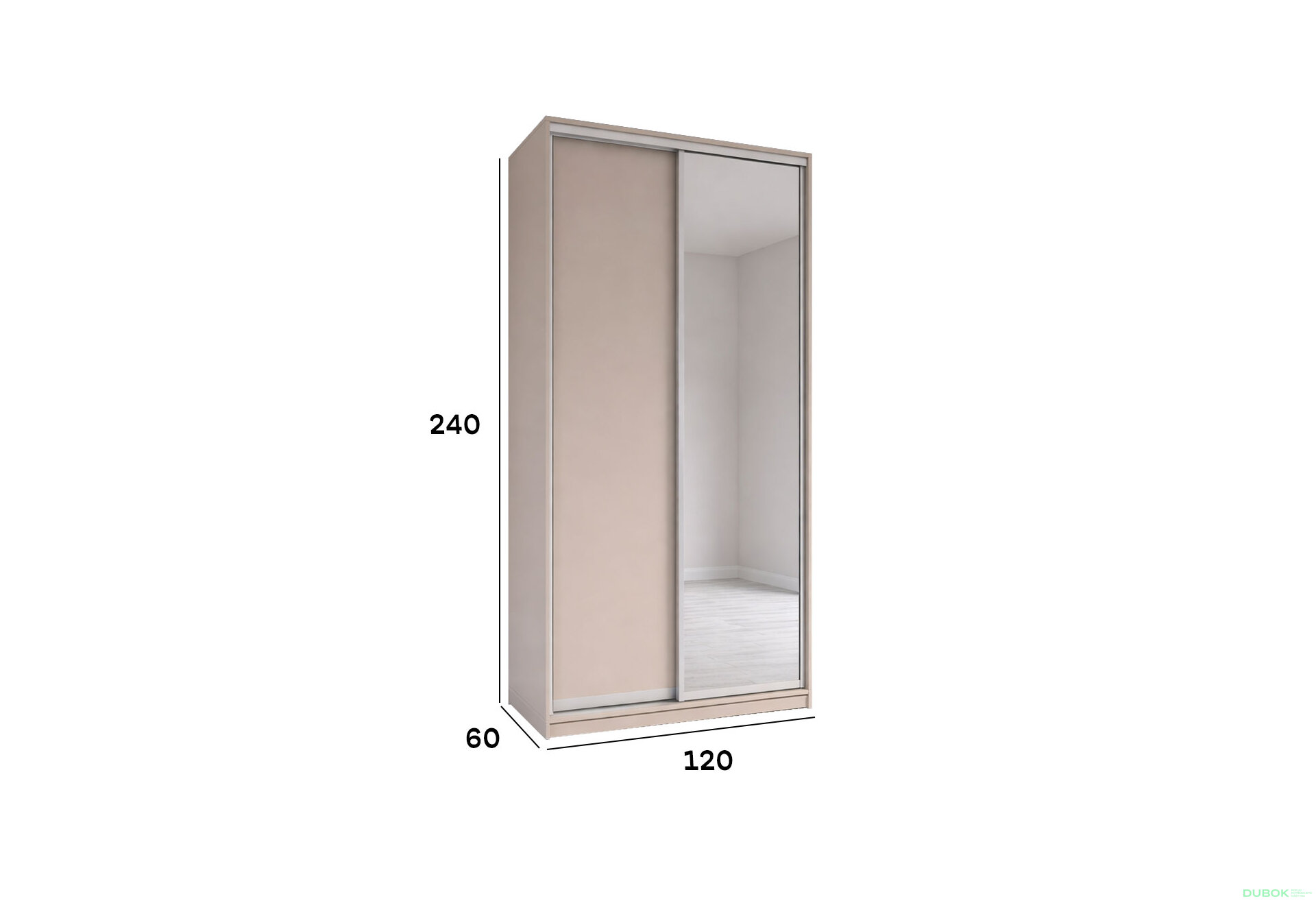 Obrázek 4 - Skříň s posuvnými dveřmi 1200x2400x600 1LTD 1 Zrcadlo Kašmír, profil stříbrný