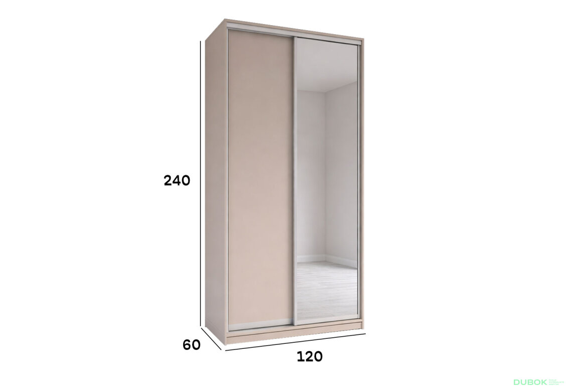 Obrázek 4 - Skříň s posuvnými dveřmi 1200x2400x600 1LTD 1 Zrcadlo Kašmír, profil stříbrný