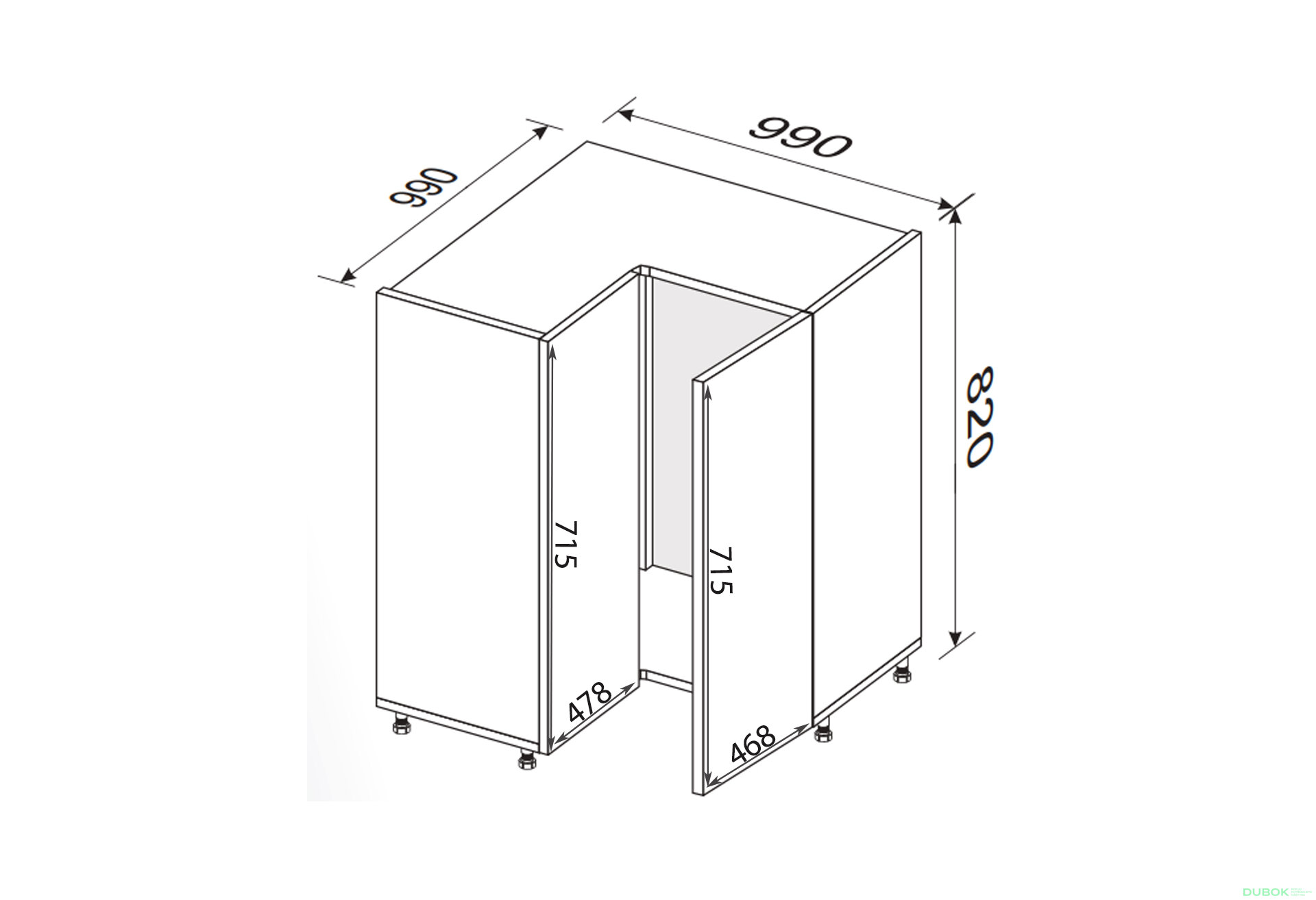 Obrázek 2 - Spodní roh H 90°/820 2dveře Pro Blum Millenium Premium