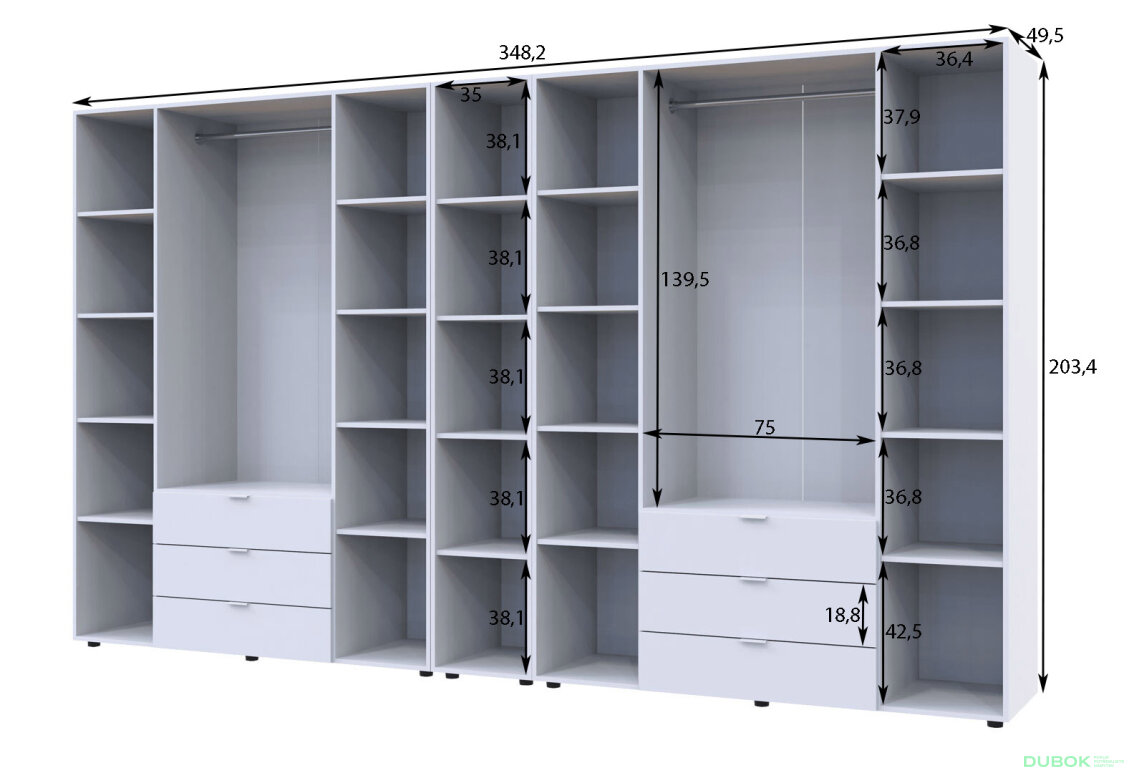 Obrázek 5 - Skříň osmidveřová s regálem Gelar 348.2 cm Grafit