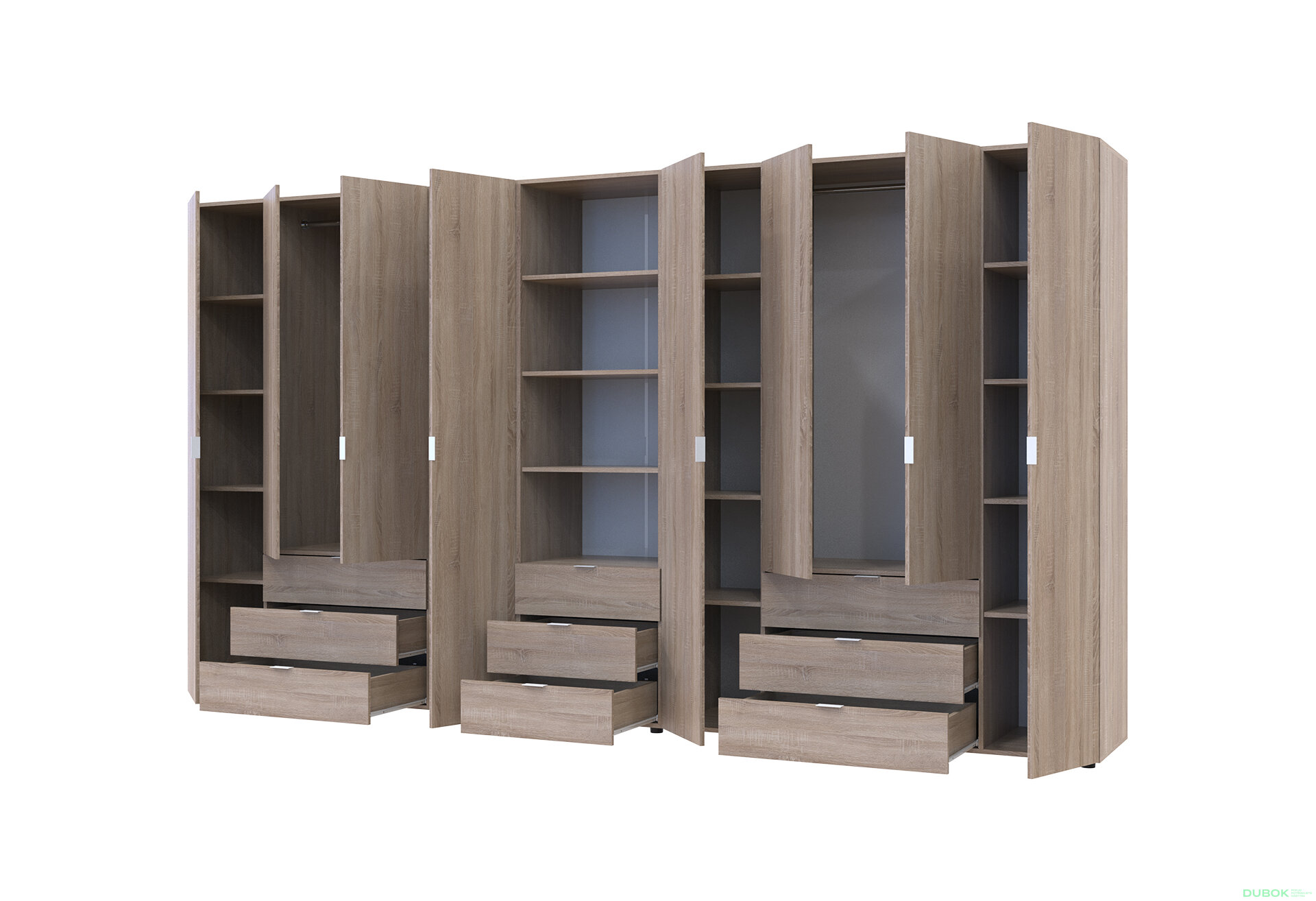 Obrázek 2 - Skříň osmidveřová s regálem se zásuvkami Gelar 370 cm dub sonoma