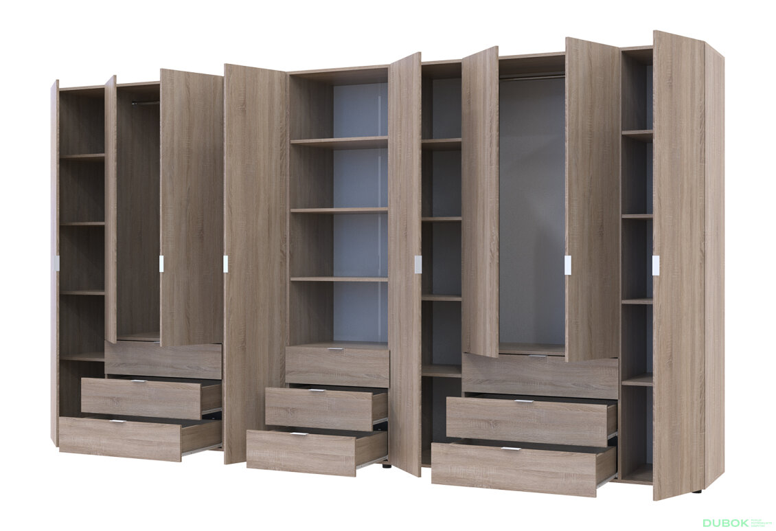 Obrázek 2 - Skříň osmidveřová s regálem se zásuvkami Gelar 370 cm dub sonoma