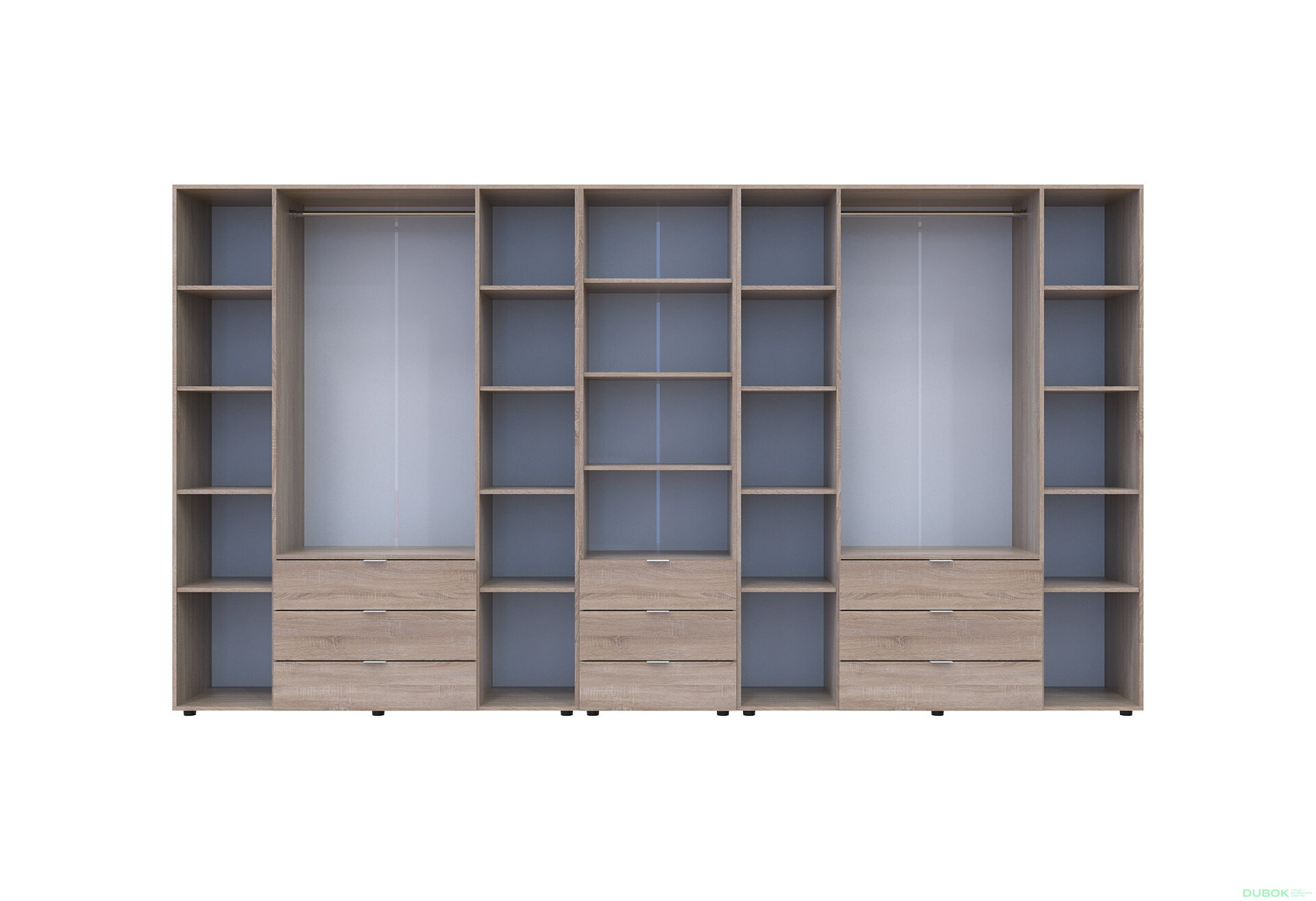 Obrázek 5 - Skříň osmidveřová s regálem se zásuvkami Gelar 370 cm dub sonoma